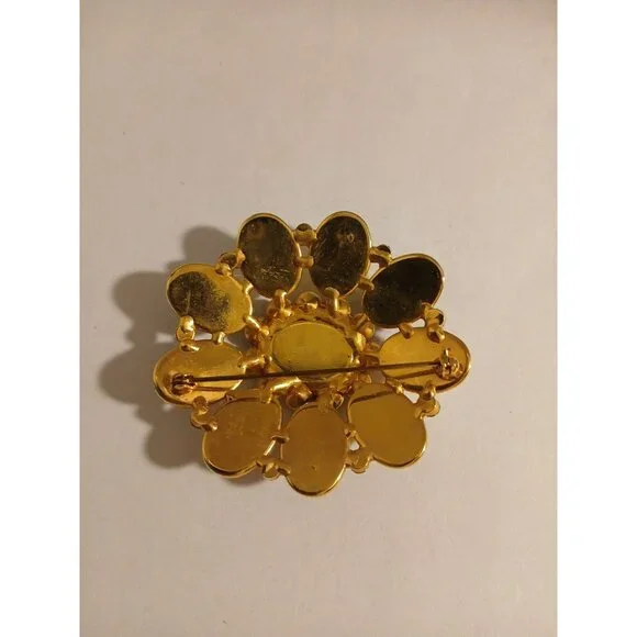 Vintage Gold Tone Flower Brooch Pin Multicolor - Picture 5 of 8